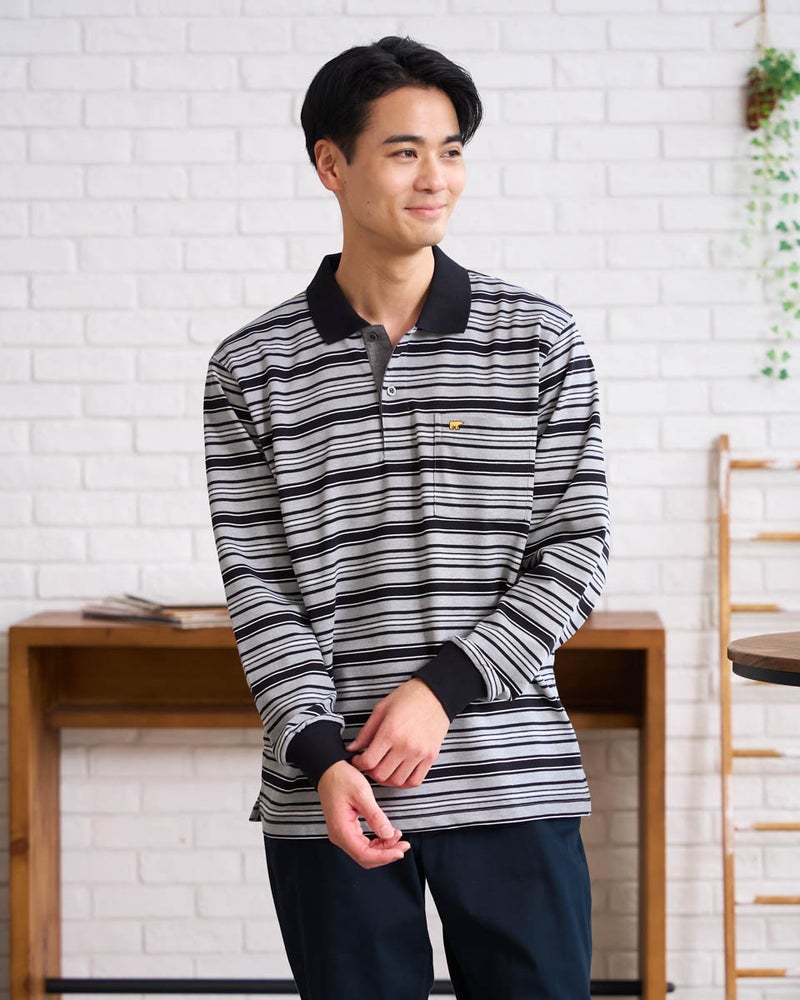 ゴールデンベア　メンズ　Golden Bear　King Sizeボーダー長袖ポロシャツ