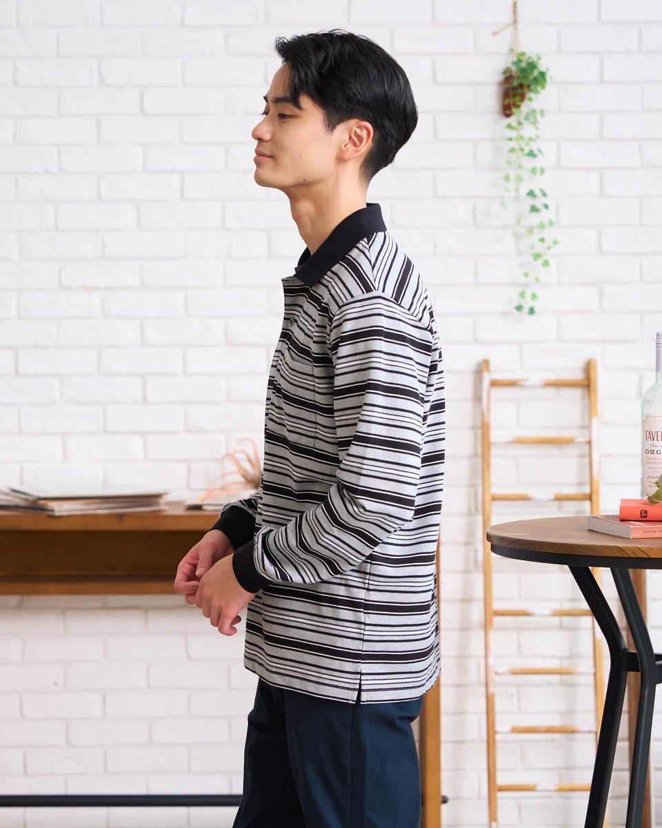ゴールデンベア　メンズ　Golden Bear　King Sizeボーダー長袖ポロシャツ