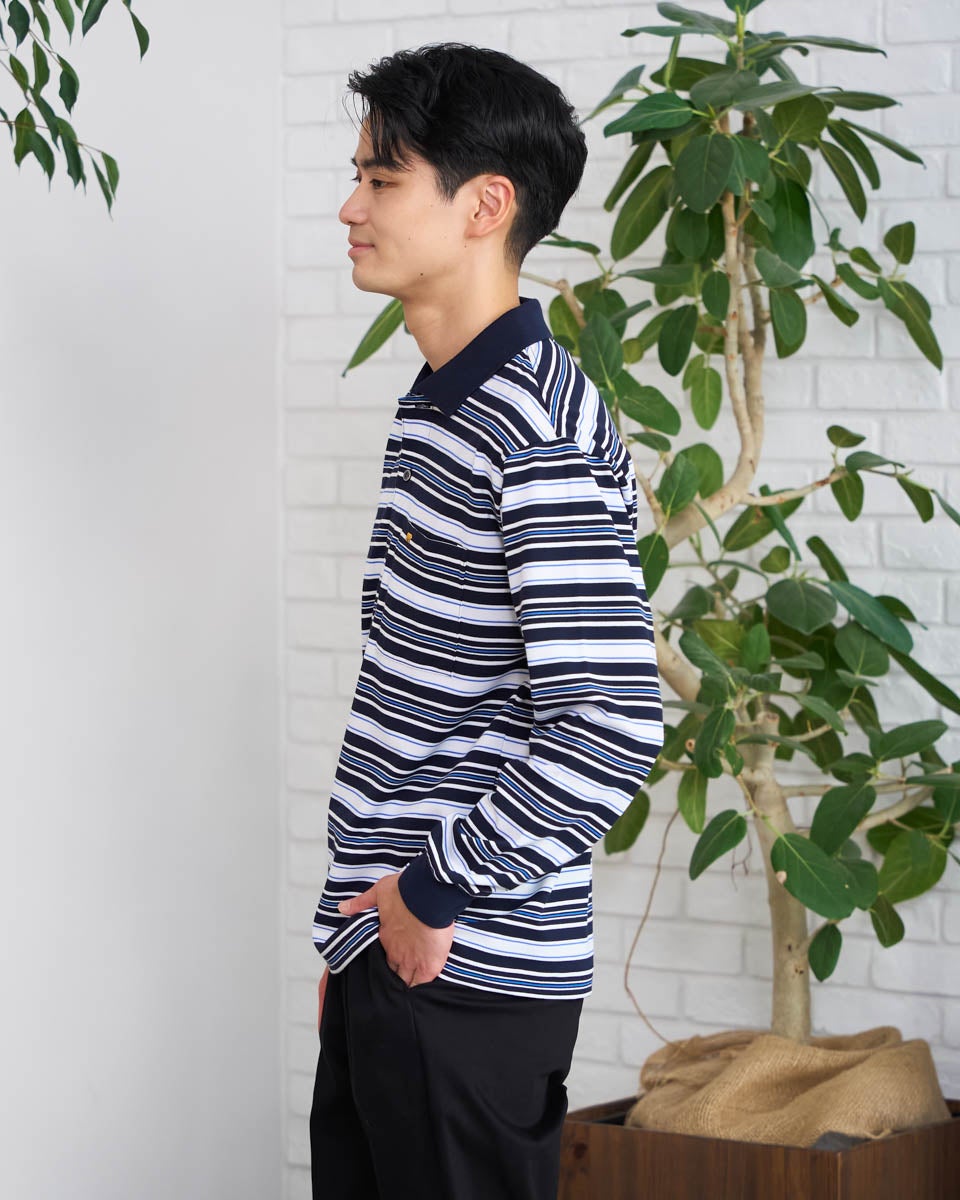 ゴールデンベア　メンズ　Golden Bear　King Sizeボーダー長袖ポロシャツ