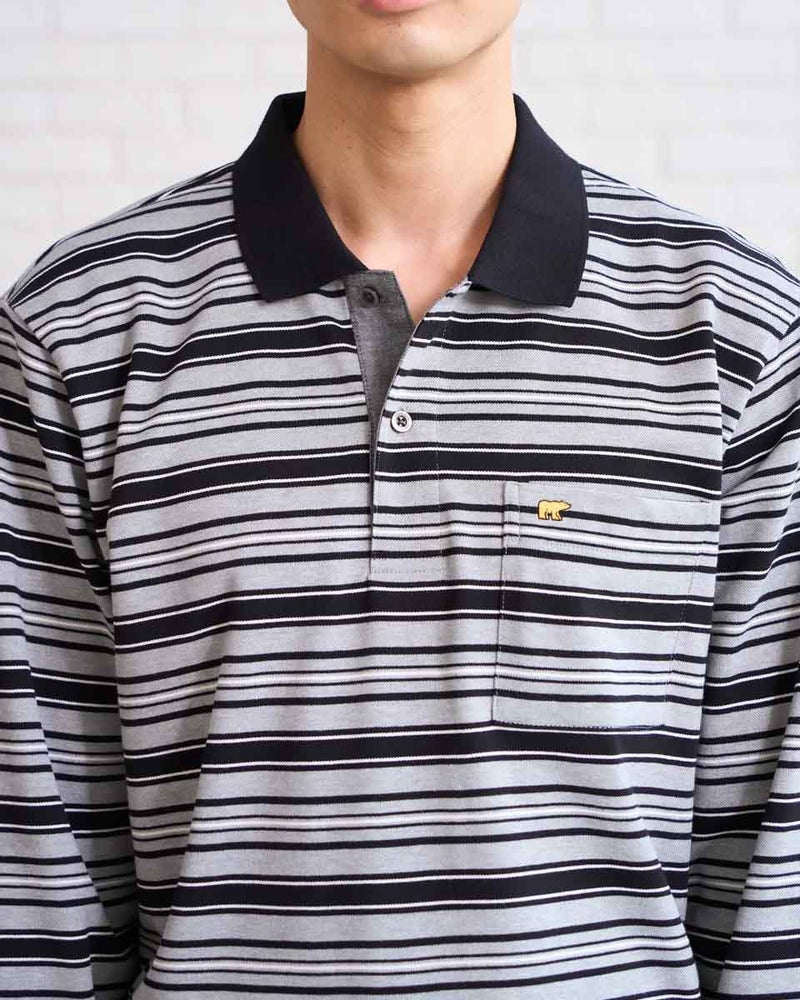 ゴールデンベア　メンズ　Golden Bear　King Sizeボーダー長袖ポロシャツ