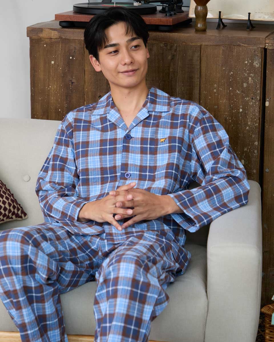 Home Wearサッカーチェックテーラードパジャマ | ゴールデンベアストア