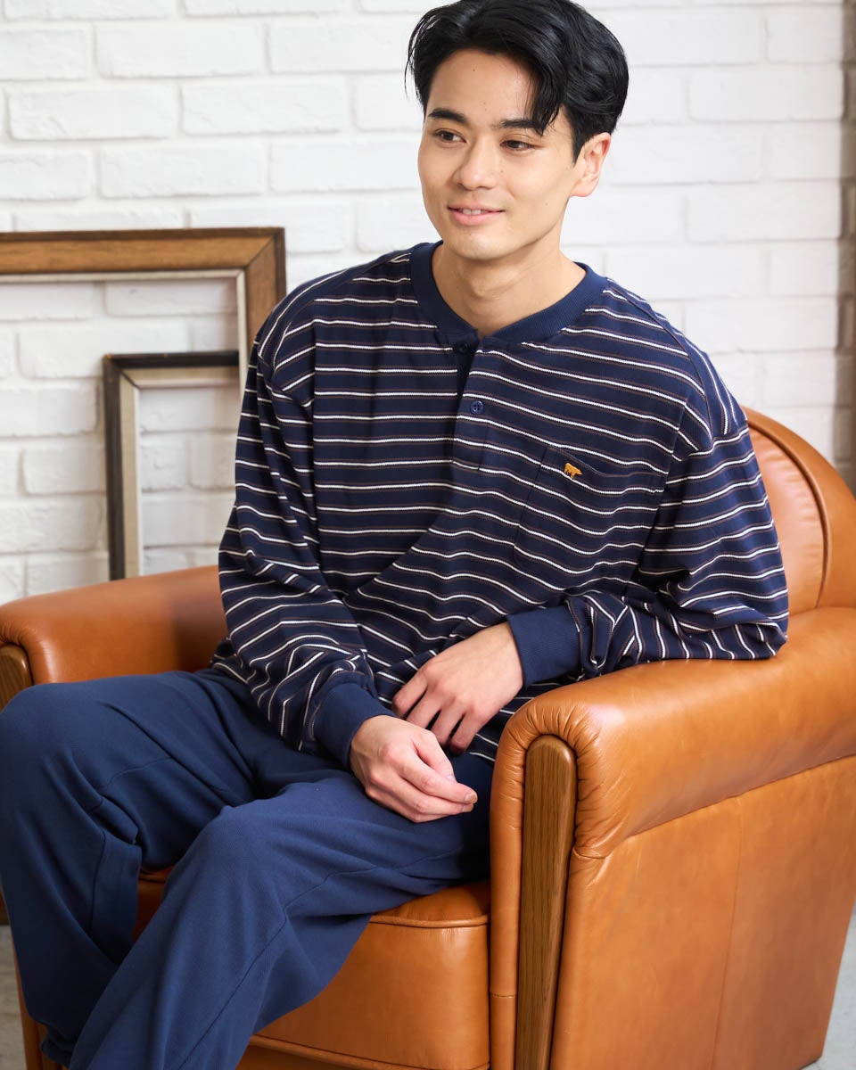 Golden bear ゴールデンベア　 Home Wearボーダーヘンリーネックパジャマ