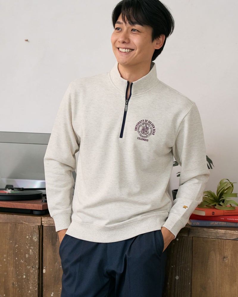 ゴールデンベア　メンズ　Golden Bear  ハーフZIPロゴスウェット