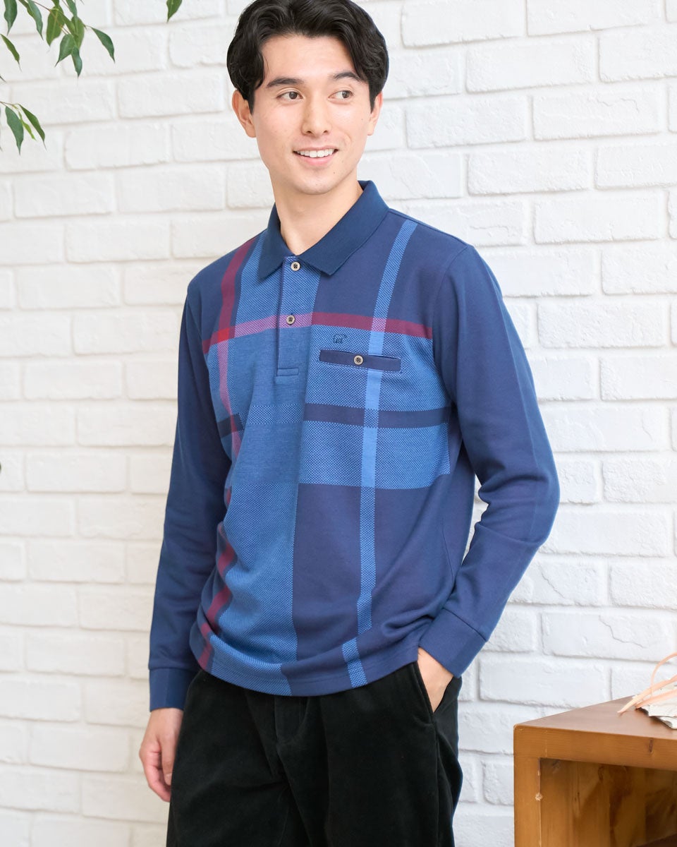 Golden Bear ゴールデンベア チェック長袖ポロシャツ
