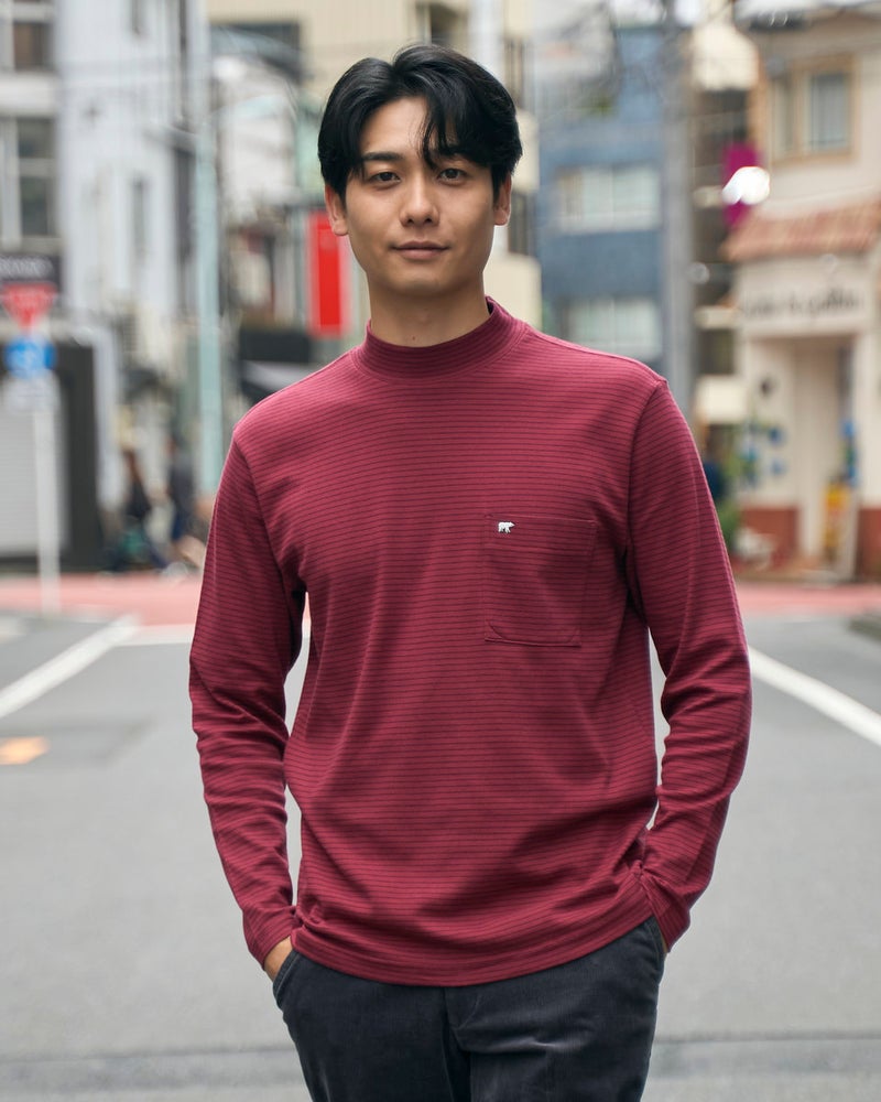 Golden Bear ゴールデンベア オーガニックコットンハイネックボーダーTシャツ