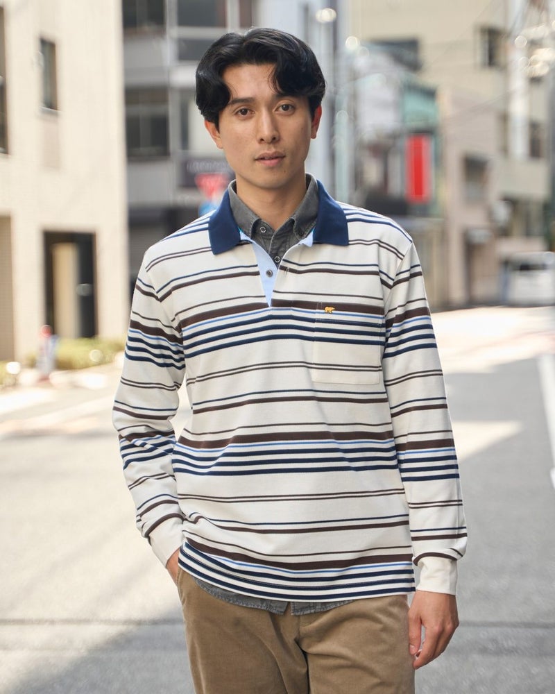 ゴールデンベア　メンズ　Golden Bear ボーダー長袖ポロシャツ