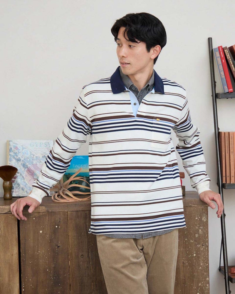 ゴールデンベア　メンズ　Golden Bear ボーダー長袖ポロシャツ