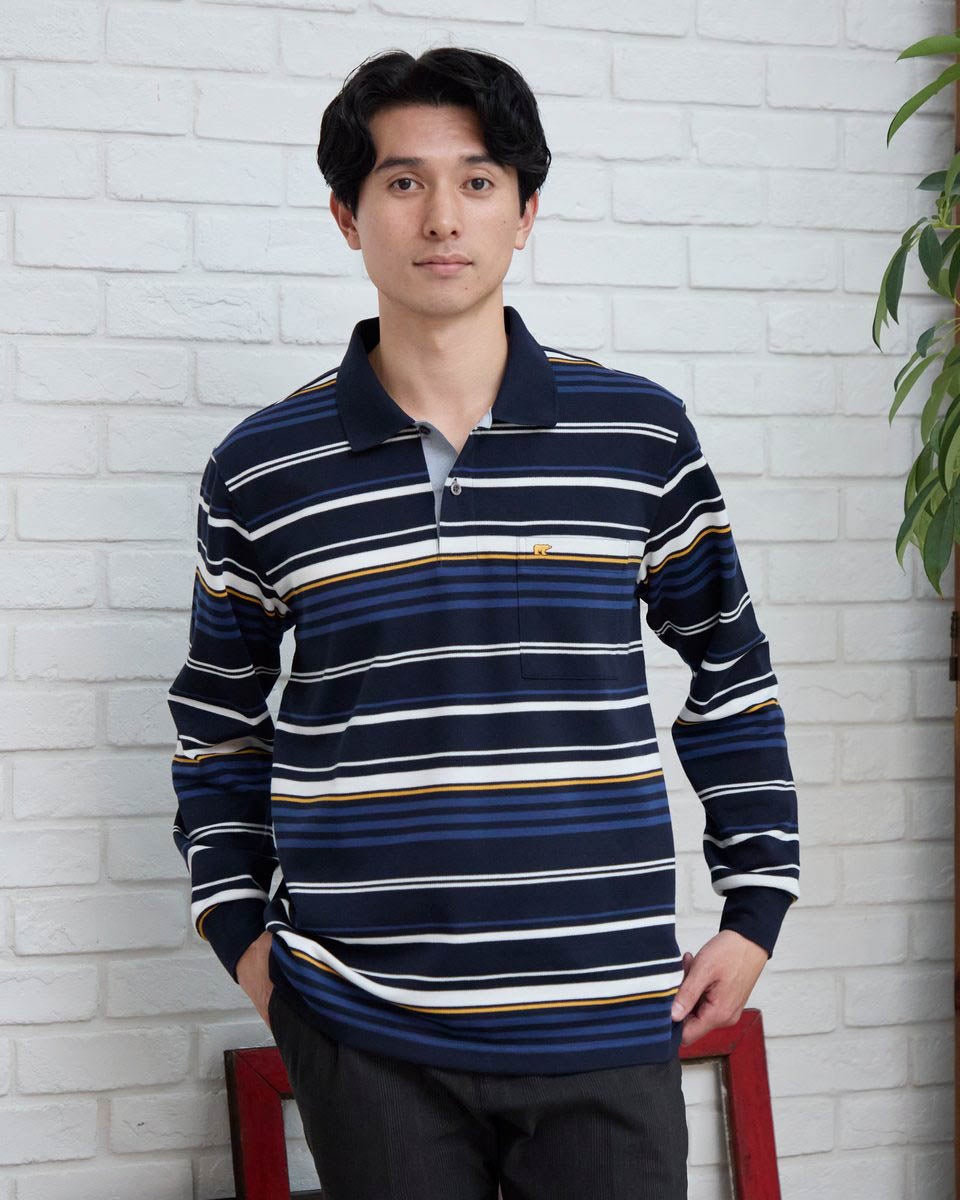 ゴールデンベア　メンズ　Golden Bear ボーダー長袖ポロシャツ