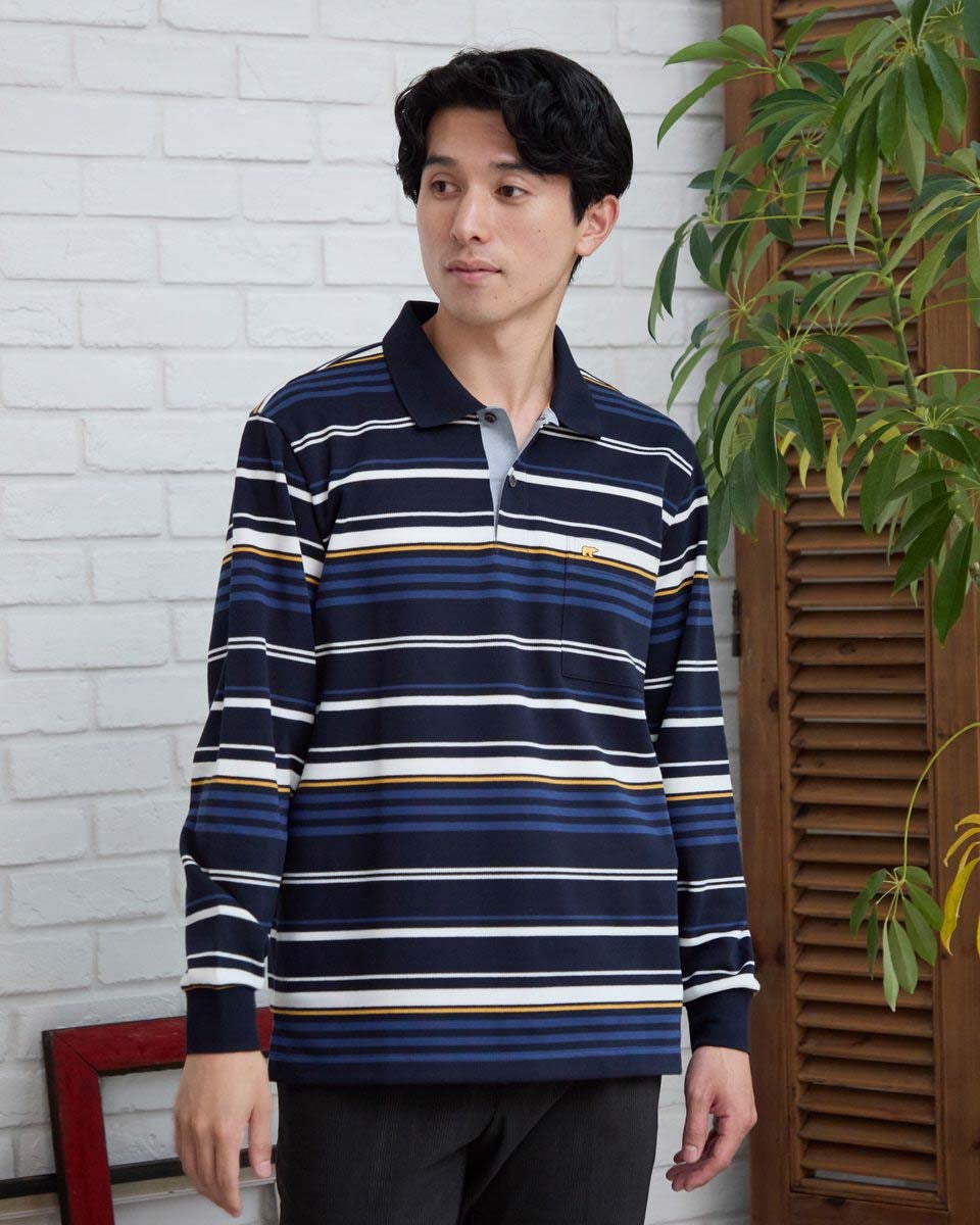 ゴールデンベア　メンズ　Golden Bear ボーダー長袖ポロシャツ