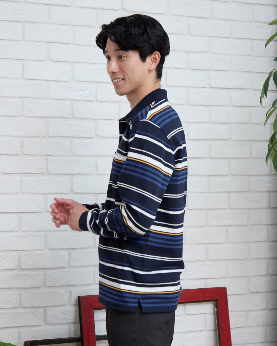 ゴールデンベア　メンズ　Golden Bear ボーダー長袖ポロシャツ