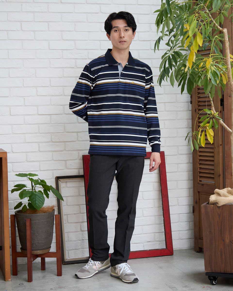 ゴールデンベア　メンズ　Golden Bear ボーダー長袖ポロシャツ