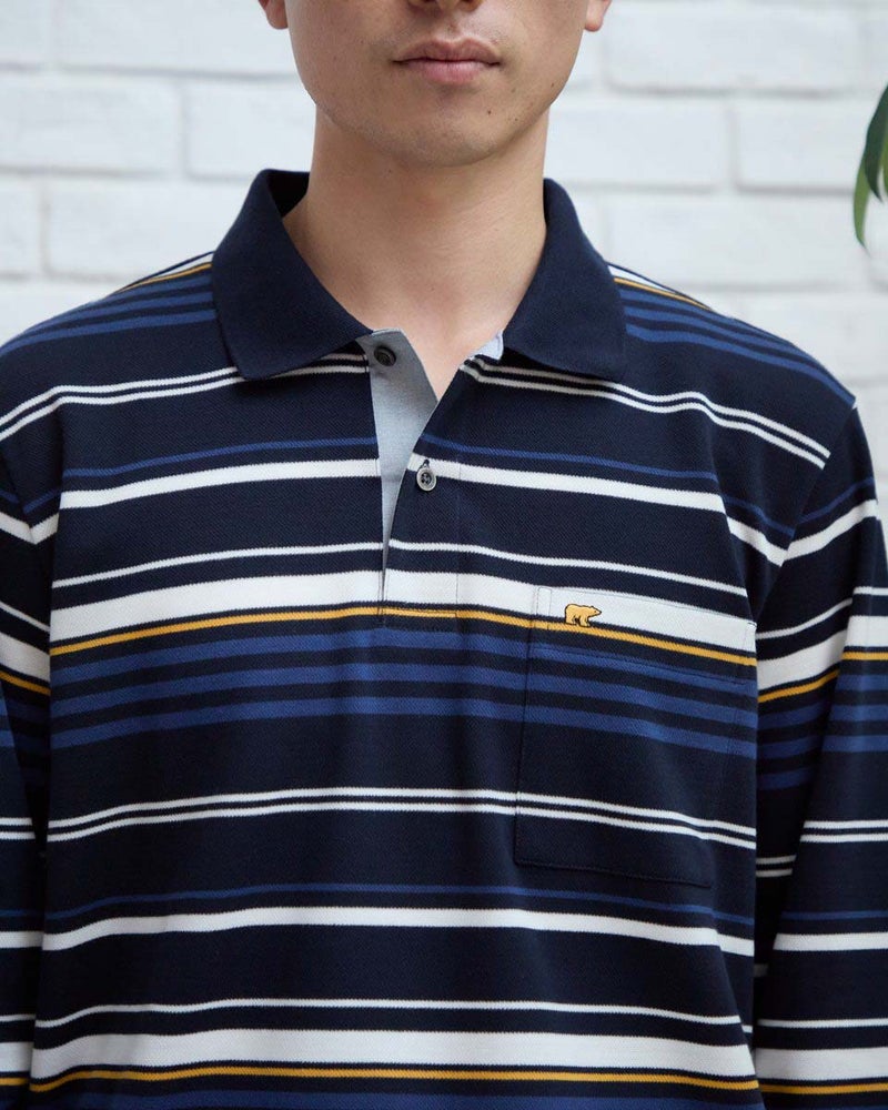 ゴールデンベア　メンズ　Golden Bear ボーダー長袖ポロシャツ