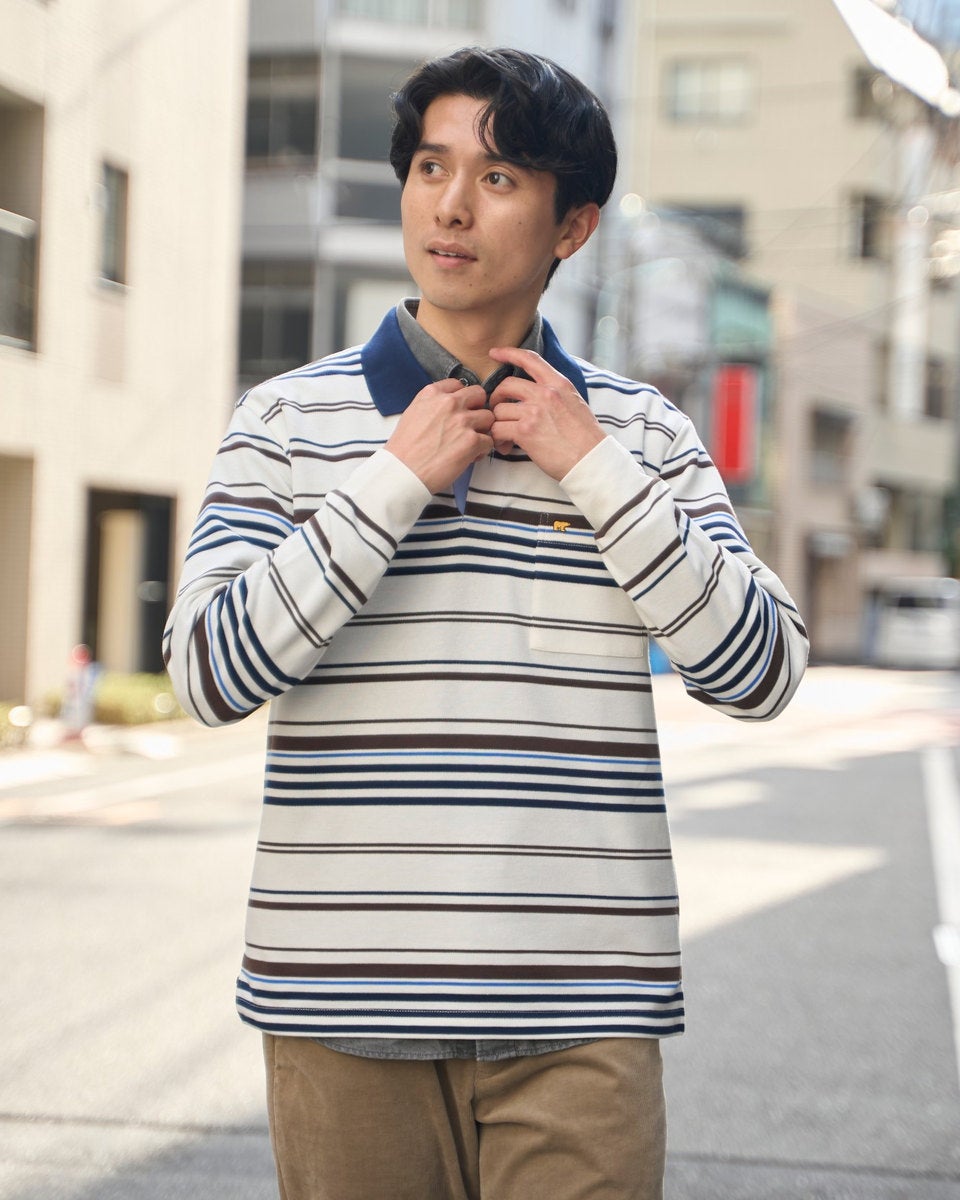 ゴールデンベア　メンズ　Golden Bear ボーダー長袖ポロシャツ