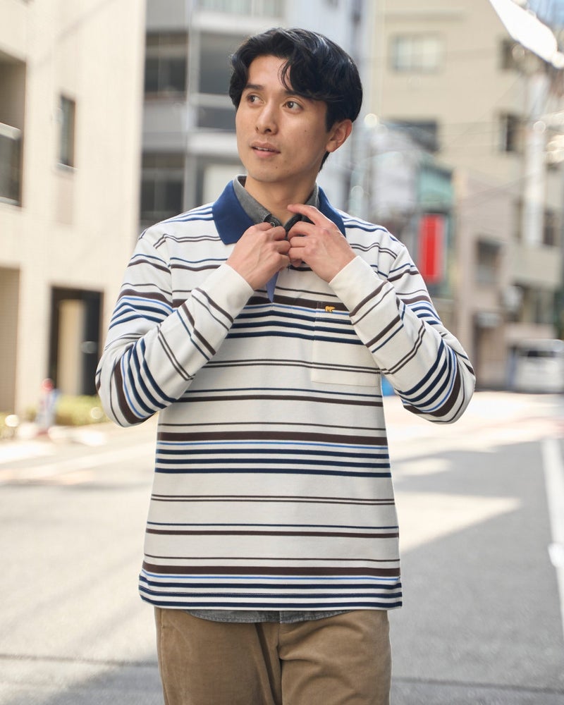 ゴールデンベア　メンズ　Golden Bear ボーダー長袖ポロシャツ