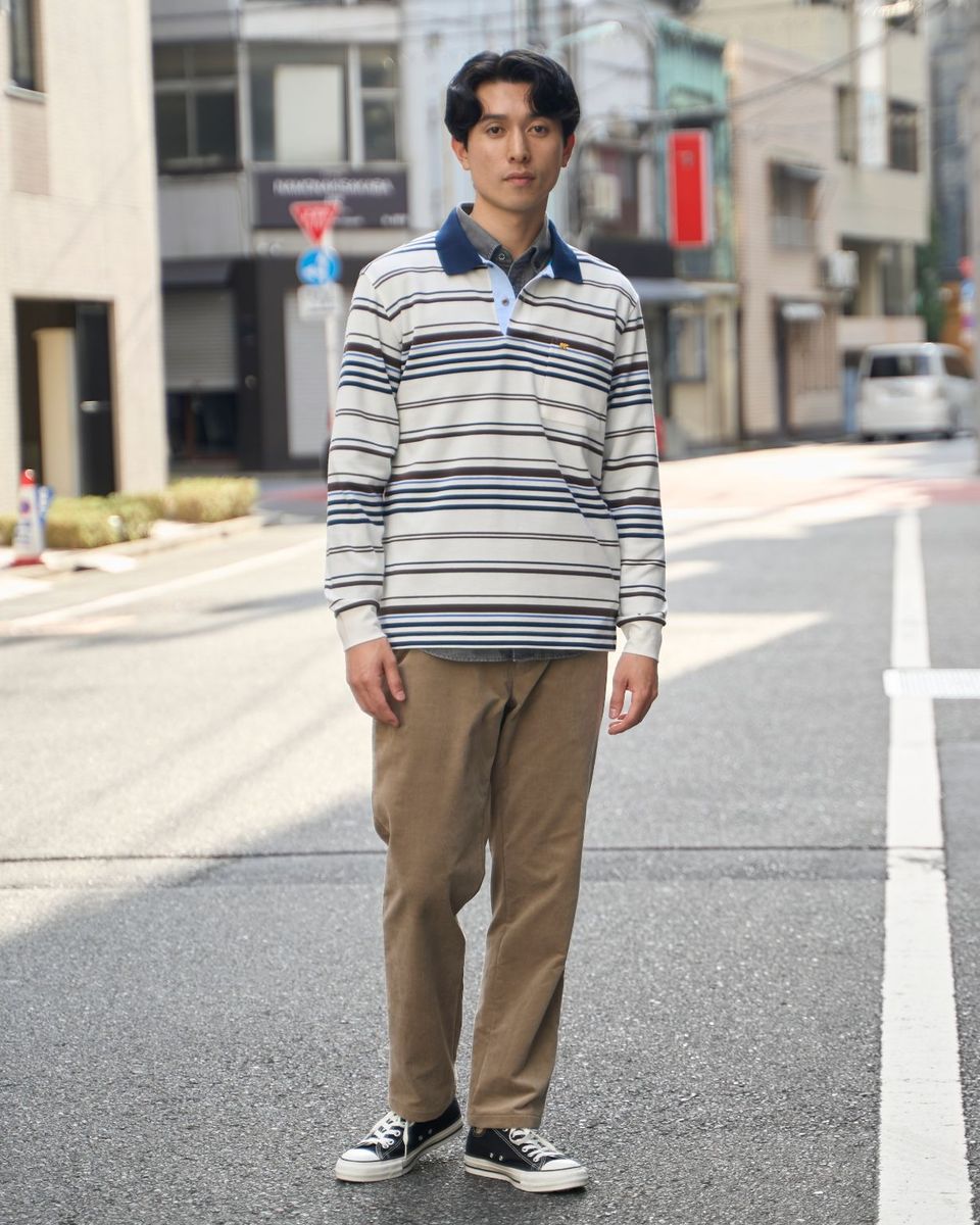 ゴールデンベア　メンズ　Golden Bear ボーダー長袖ポロシャツ