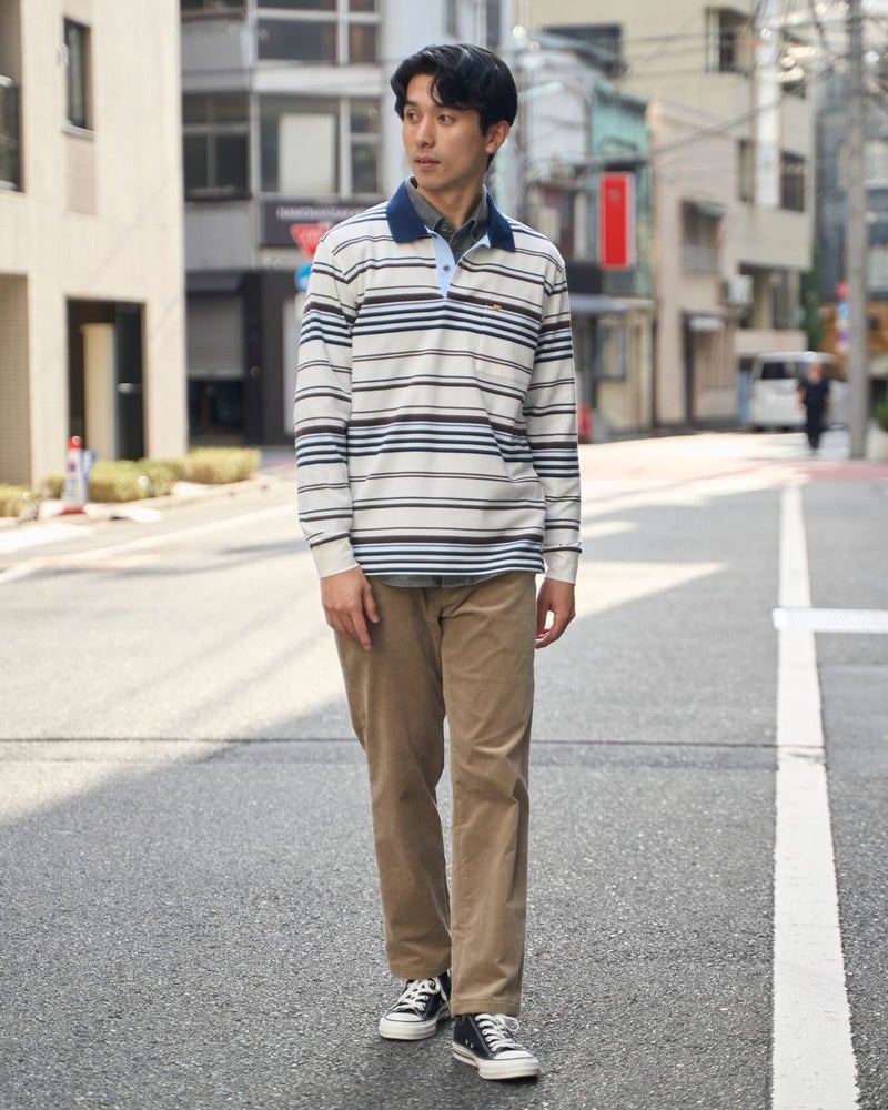 ゴールデンベア　メンズ　Golden Bear ボーダー長袖ポロシャツ